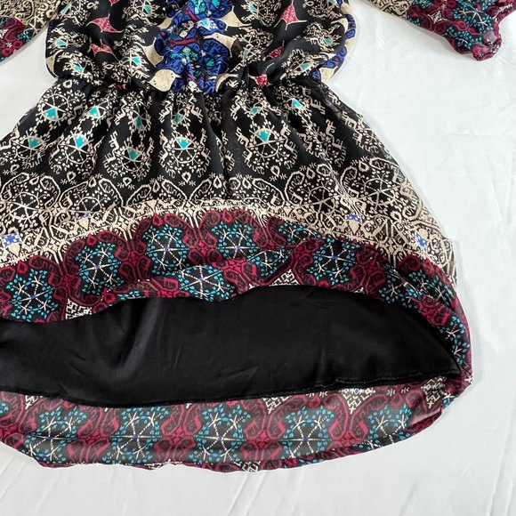 BeBop Black Print Sheer Mini Dress Size Medium Boho‎ Festival Dress - Picture 7 of 15